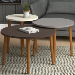 3-Piece Middle Coffee Table Set Cream Gray ,Dark ,Brown