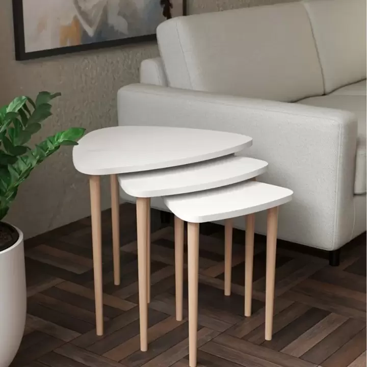 White Triangular Coffee Table 3 piece