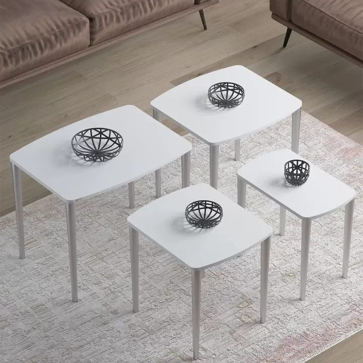 4 Piece Nesting Coffee Table Set-White/Silver