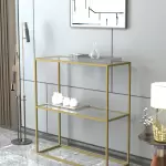 Glass Metal Dresuar Decorative Shelf Coffee Corner Console with Glass - Gold