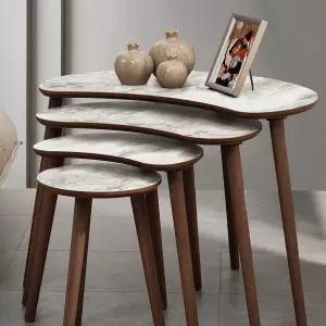 Moon 4 Quartet Mdf Wooden Zigon Coffee Table - White Marble Pattern