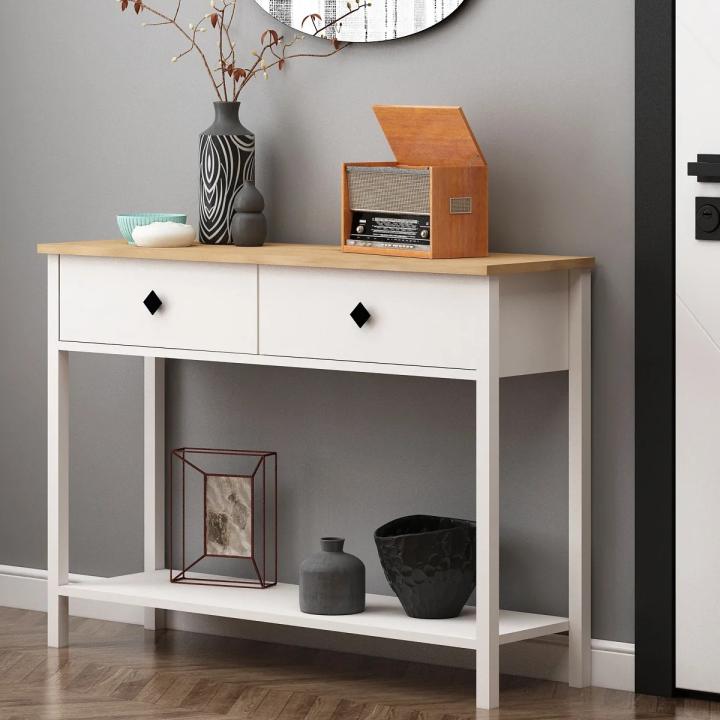 Console Table With Drawers-White