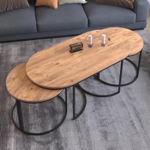 Wooden 3-Piece Centre and Nesting Coffee Table-Walnut