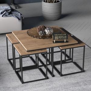 Wooden 3-Piece Centre and Nesting Coffee Table-Walnut