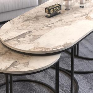 Wooden 3-Piece Centre and Nesting Coffee Table-White Marble Pattern