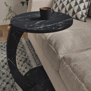 Wheeled C Coffee Table ,Sofa Coffee Table ,Side Table-Black Marble Pattern