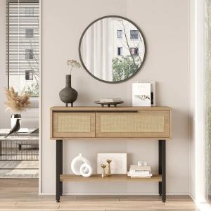 Console Table With Mirror And Drawers-Walnut