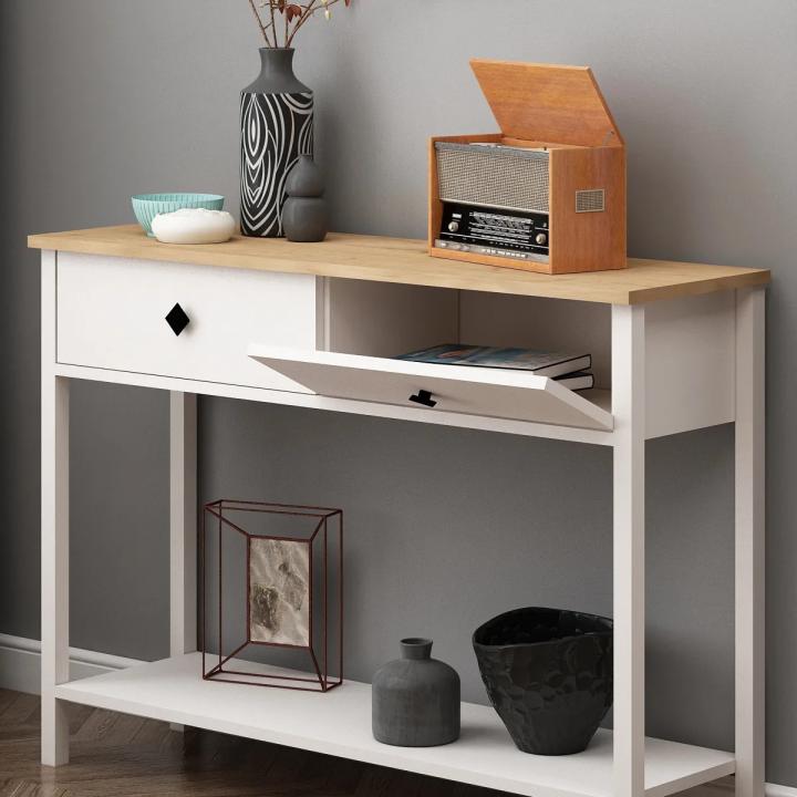 Console Table With Drawers-White