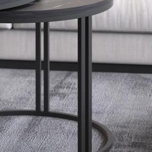 Wooden 3-Piece Centre and Nesting Coffee Table-Black Marble Pattern