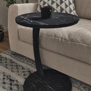 Wheeled C Coffee Table ,Sofa Coffee Table ,Side Table-Black Marble Pattern