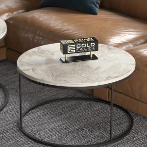 2-Piece Round Middle Coffee Table Set-White Marble Pattern