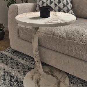 Wheeled C Coffee Table ,Sofa Coffee Table ,Side Table-White Marble Pattern