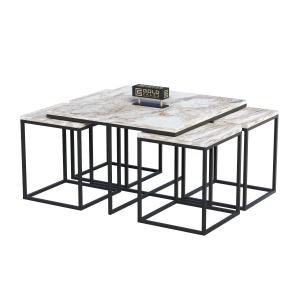 Wooden 3-Piece Centre and Nesting Coffee Table-White Marble Pattern